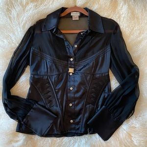 Karen Millen Satin & Chiffon Black Top